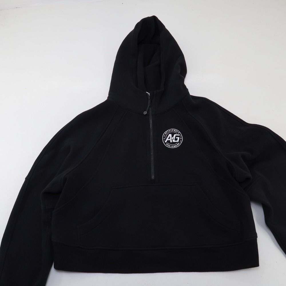 Lululemon 1/2 Zip‎ Crop Black Scuba Hoodie Women's M/L Sz 6-8 Embroidered